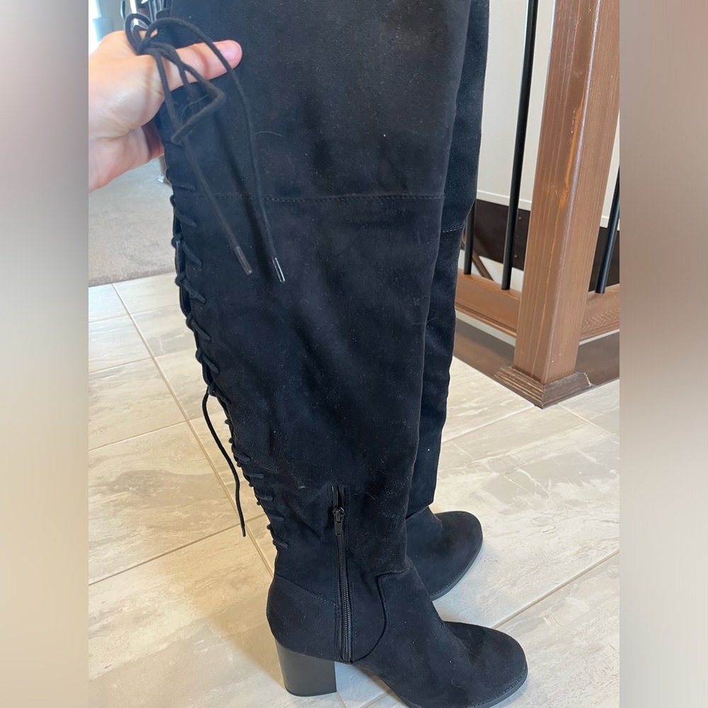 Black Size 9 Tall Lace Up Back Boots